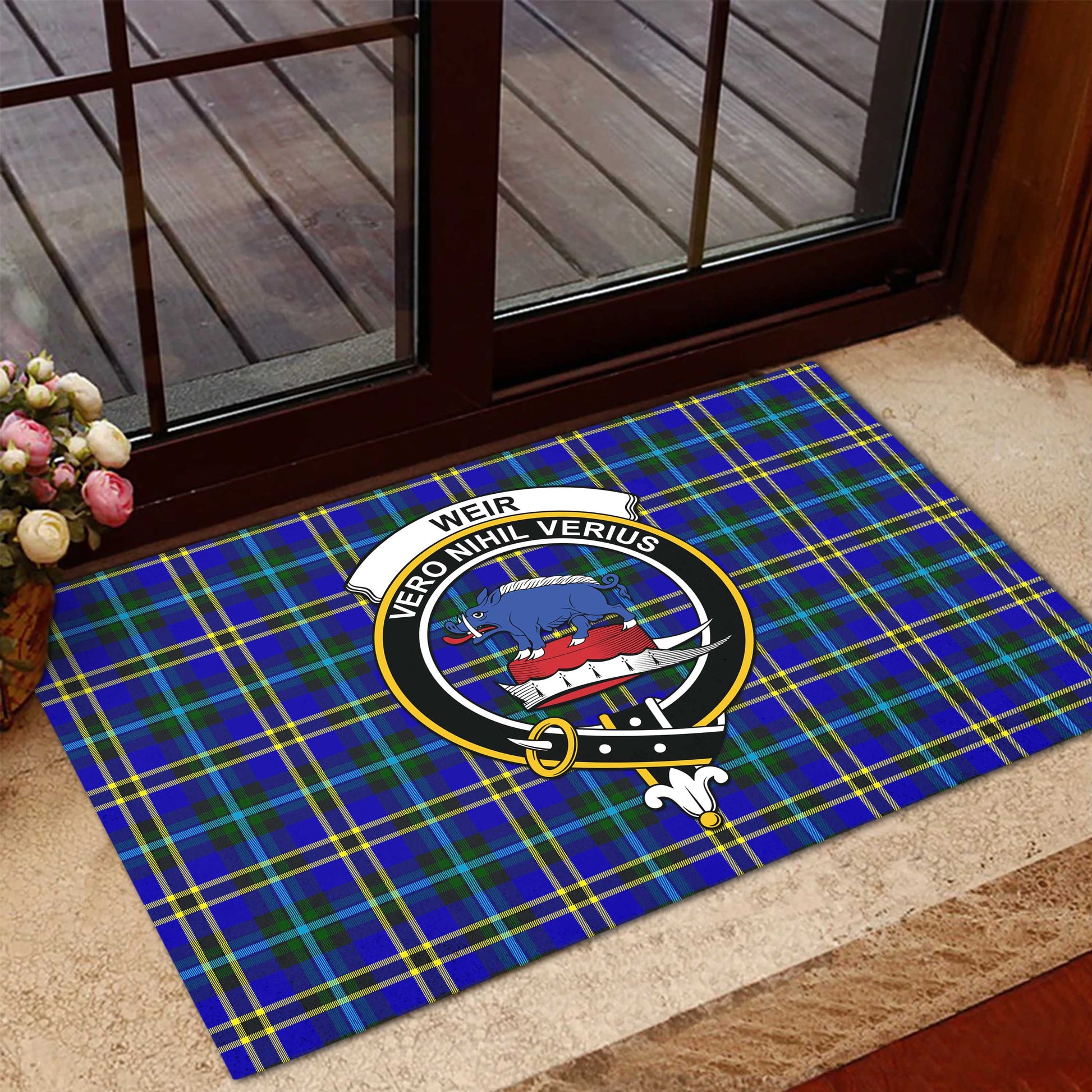 Weir Modern Tartan Door Mat with Family Crest - Tartanvibesclothing Shop