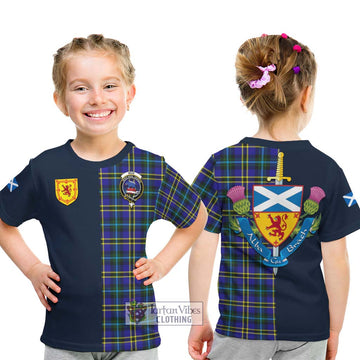 Weir Modern Tartan Kid T-Shirt with Scottish Lion Royal Arm Half Style