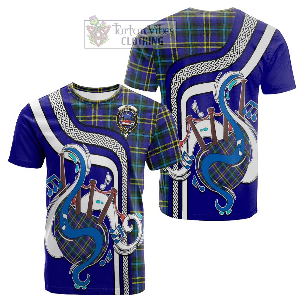 Tartan Vibes Clothing Weir Modern Tartan Cotton T-shirt with Epic Bagpipe Style