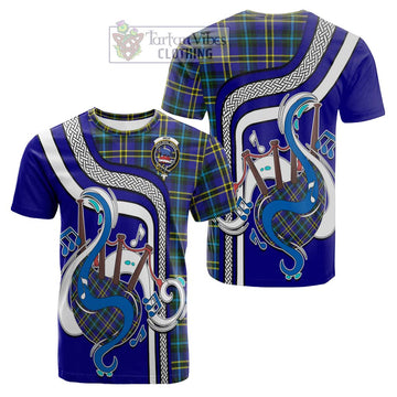 Weir Modern Tartan Cotton T-shirt with Epic Bagpipe Style