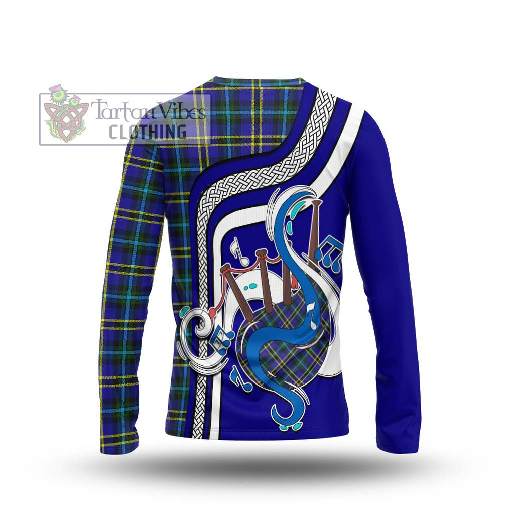 Tartan Vibes Clothing Weir Modern Tartan Long Sleeve T-Shirt with Epic Bagpipe Style