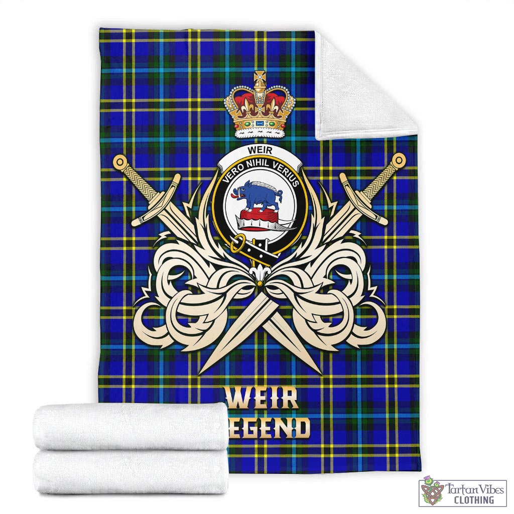 Tartan Vibes Clothing Weir Modern Tartan Blanket with Clan Crest and the Golden Sword of Courageous Legacy