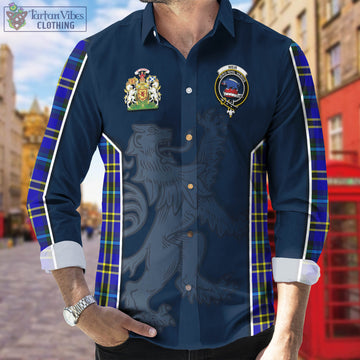 Weir Modern Tartan Long Sleeve Button Up Shirt with Family Crest and Lion Rampant Vibes Sport Style