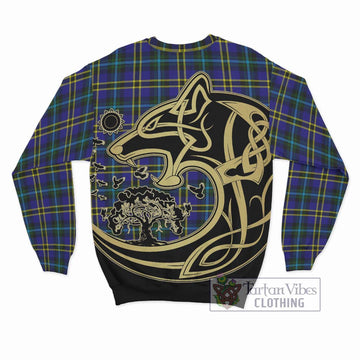 Weir Modern Tartan Sweatshirt with Family Crest Celtic Wolf Style