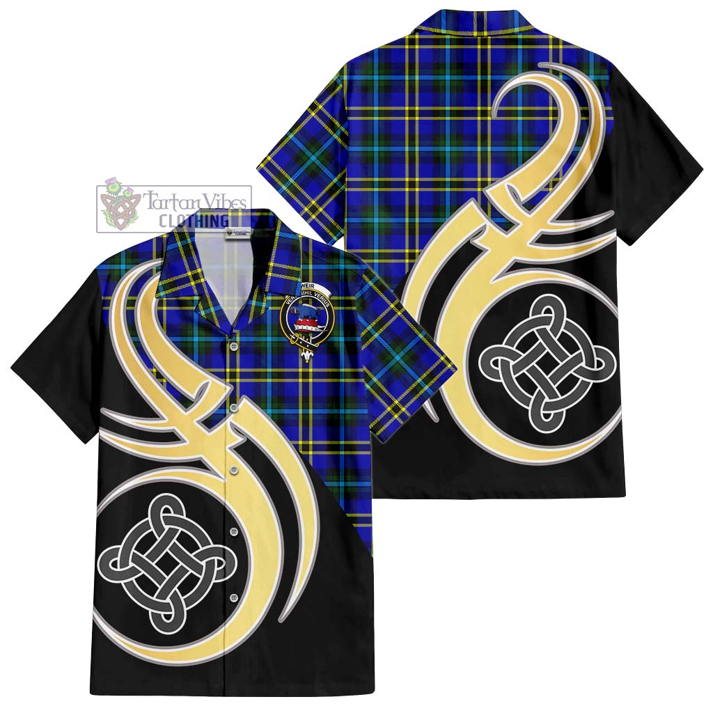 Weir Modern Tartan Short Sleeve Button Shirt with Family Crest and Celtic Symbol Style - Tartan Vibes Clothing