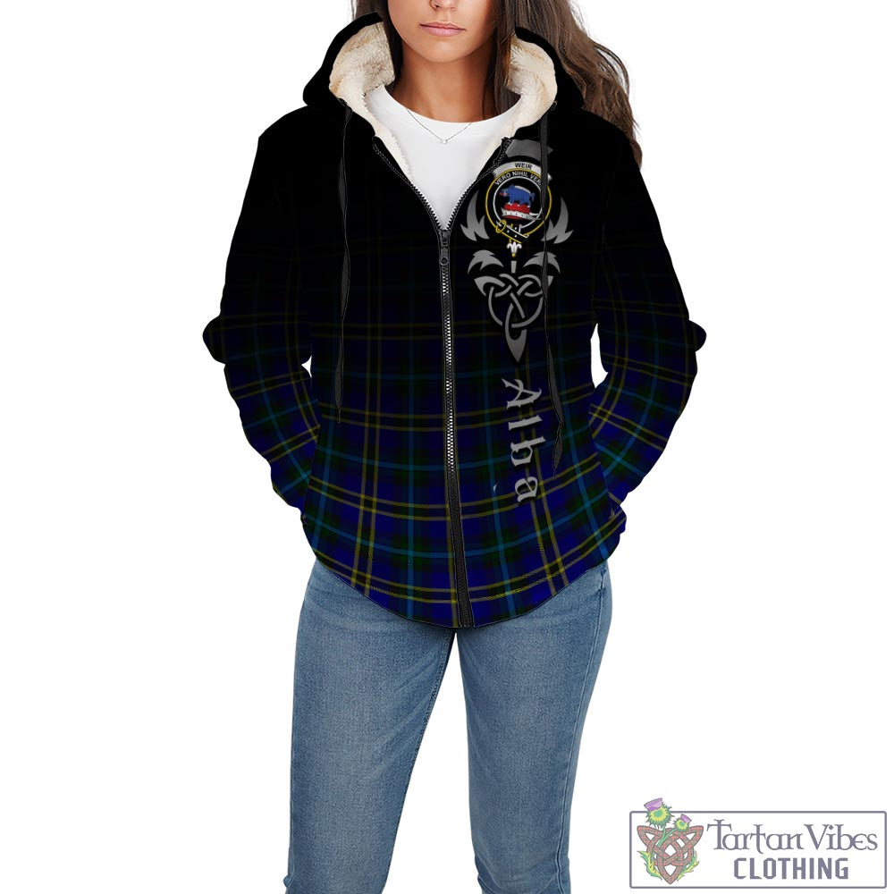 Tartan Vibes Clothing Weir Modern Tartan Sherpa Hoodie Featuring Alba Gu Brath Family Crest Celtic Inspired