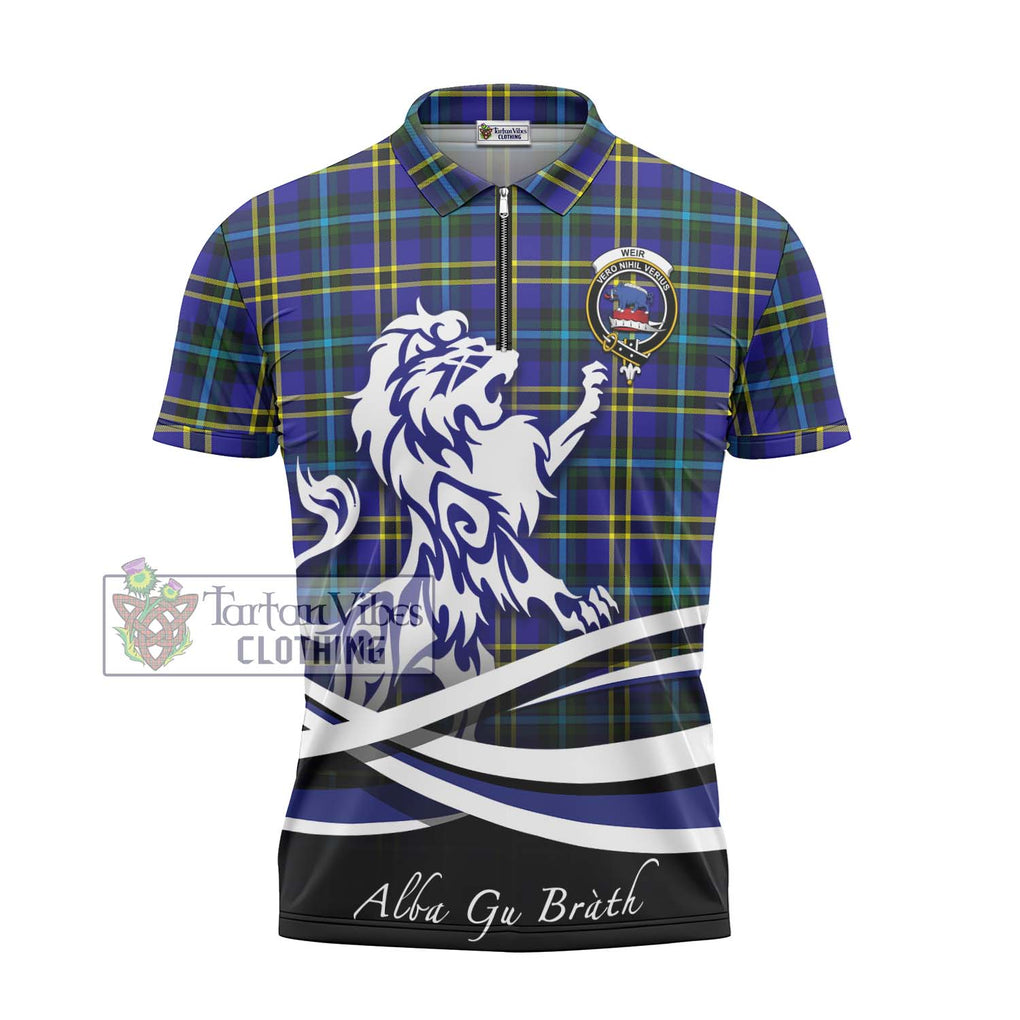 Weir Modern Tartan Zipper Polo Shirt with Alba Gu Brath Regal Lion Emblem - Tartanvibesclothing Shop