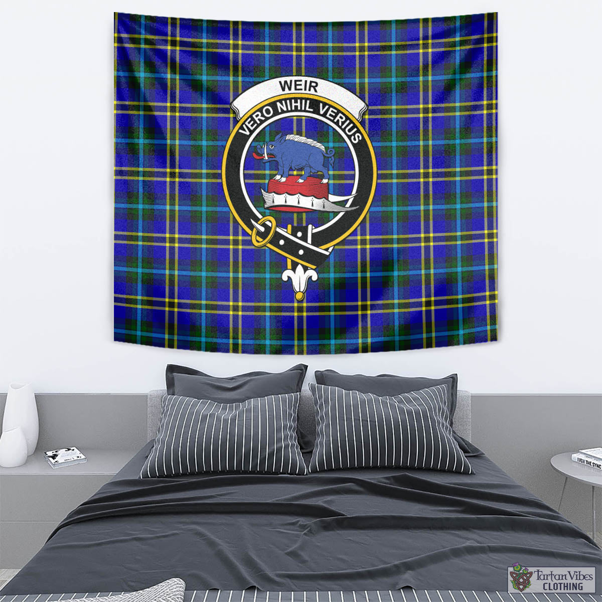 Tartan Vibes Clothing Weir Modern Tartan Tapestry Wall Hanging and Home Decor for Room with Family Crest