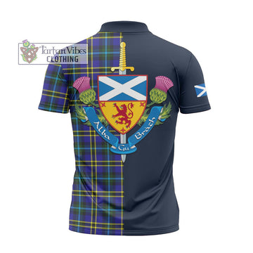 Weir Modern Tartan Zipper Polo Shirt Alba with Scottish Lion Royal Arm Half Style