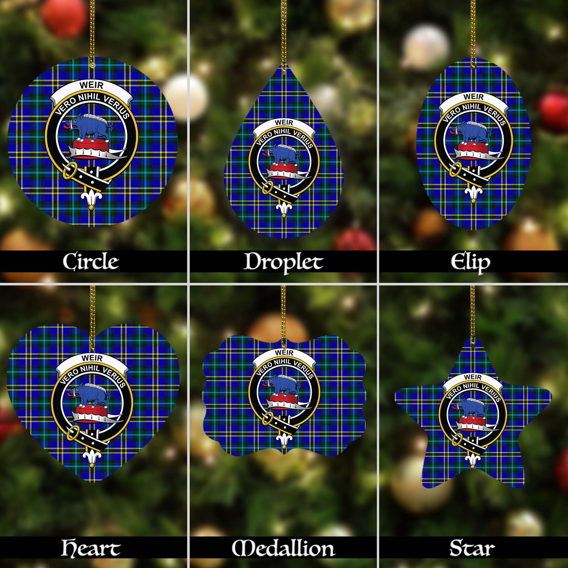 Weir Modern Tartan Christmas Ornaments with Family Crest - Tartanvibesclothing