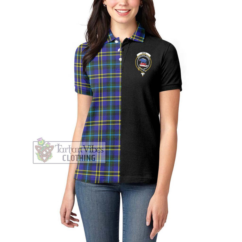 Weir Modern Tartan Women's Polo Shirt with Family Crest and Half Of Me Style - Tartanvibesclothing Shop