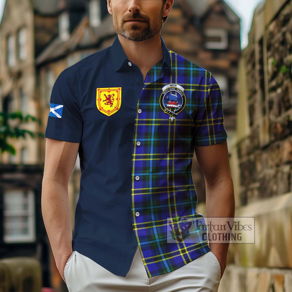 Tartan Vibes Clothing Weir Modern Tartan Short Sleeve Button Shirt with Scottish Lion Royal Arm Half Style