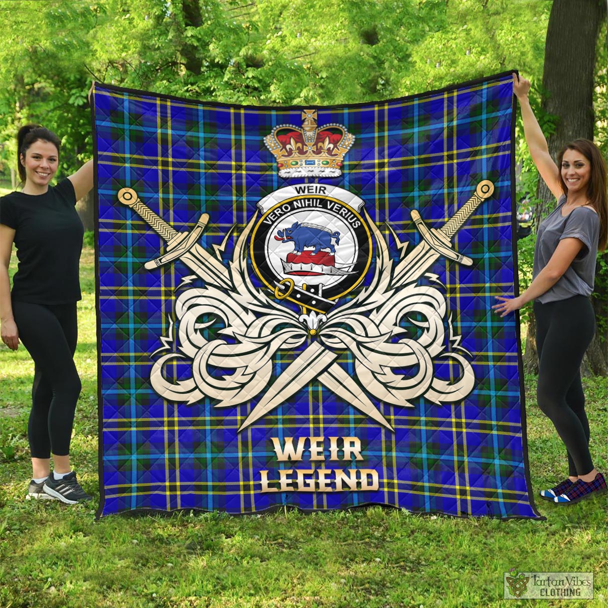 Tartan Vibes Clothing Weir Modern Tartan Quilt with Clan Crest and the Golden Sword of Courageous Legacy