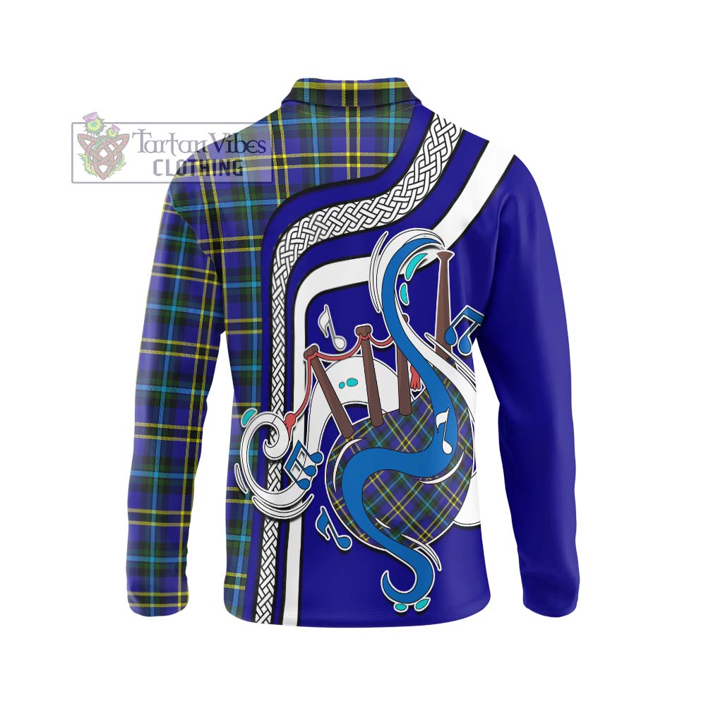 Tartan Vibes Clothing Weir Modern Tartan Long Sleeve Polo Shirt with Epic Bagpipe Style