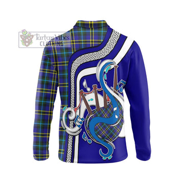 Weir Modern Tartan Long Sleeve Polo Shirt with Epic Bagpipe Style