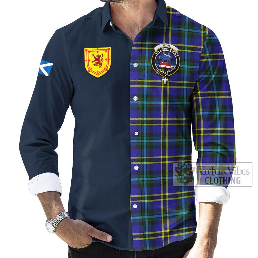 Tartan Vibes Clothing Weir Modern Tartan Long Sleeve Button Shirt with Scottish Lion Royal Arm Half Style