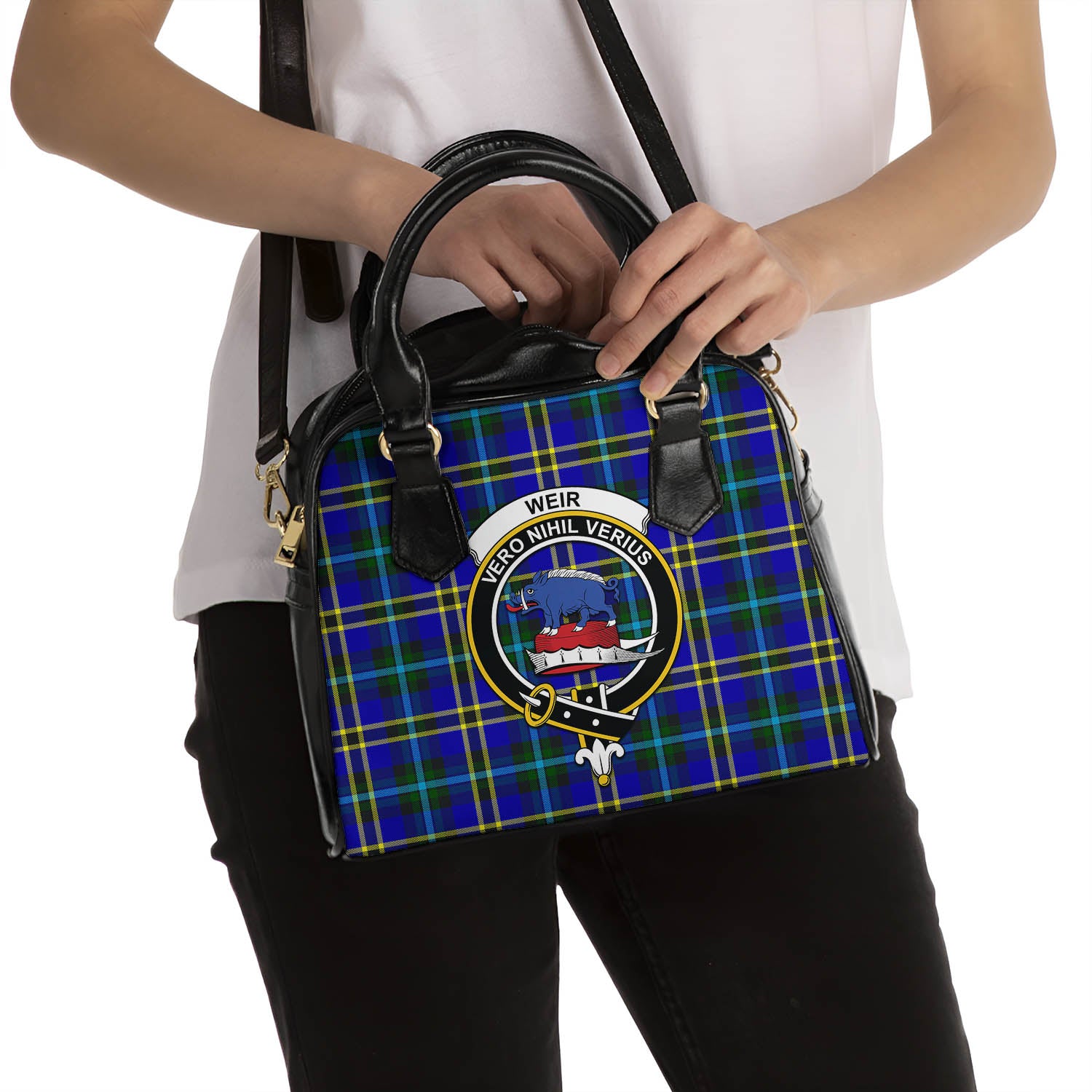 Weir Modern Tartan Shoulder Handbags with Family Crest - Tartanvibesclothing