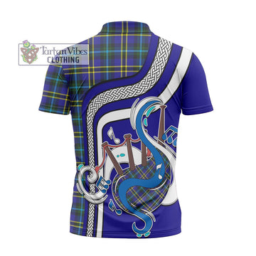 Weir Modern Tartan Zipper Polo Shirt with Epic Bagpipe Style