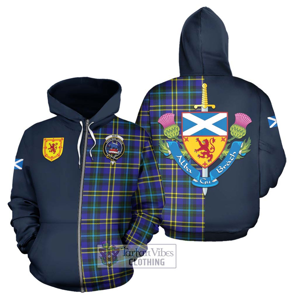 Tartan Vibes Clothing Weir Modern Tartan Hoodie with Scottish Lion Royal Arm Half Style