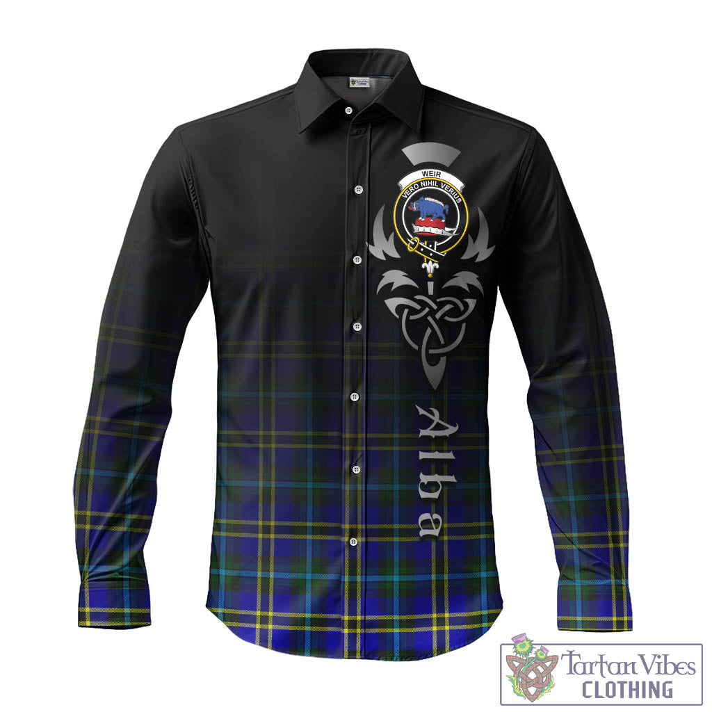 Tartan Vibes Clothing Weir Modern Tartan Long Sleeve Button Up Featuring Alba Gu Brath Family Crest Celtic Inspired