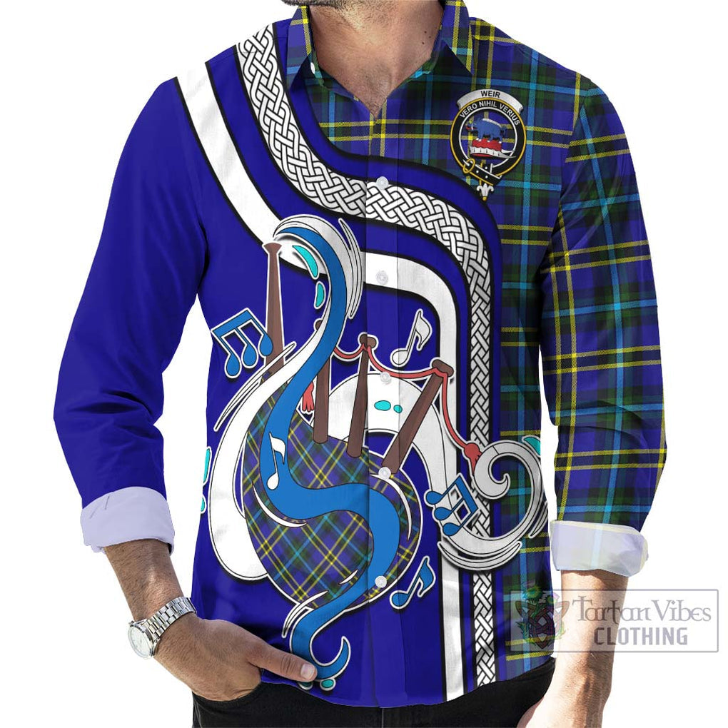 Weir Modern Tartan Long Sleeve Button Shirt with Epic Bagpipe Style - Tartanvibesclothing Shop