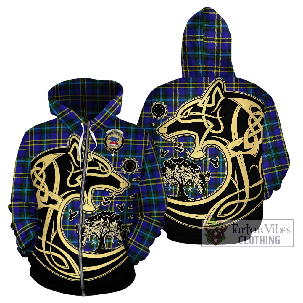 Tartan Vibes Clothing Weir Modern Tartan Hoodie with Family Crest Celtic Wolf Style