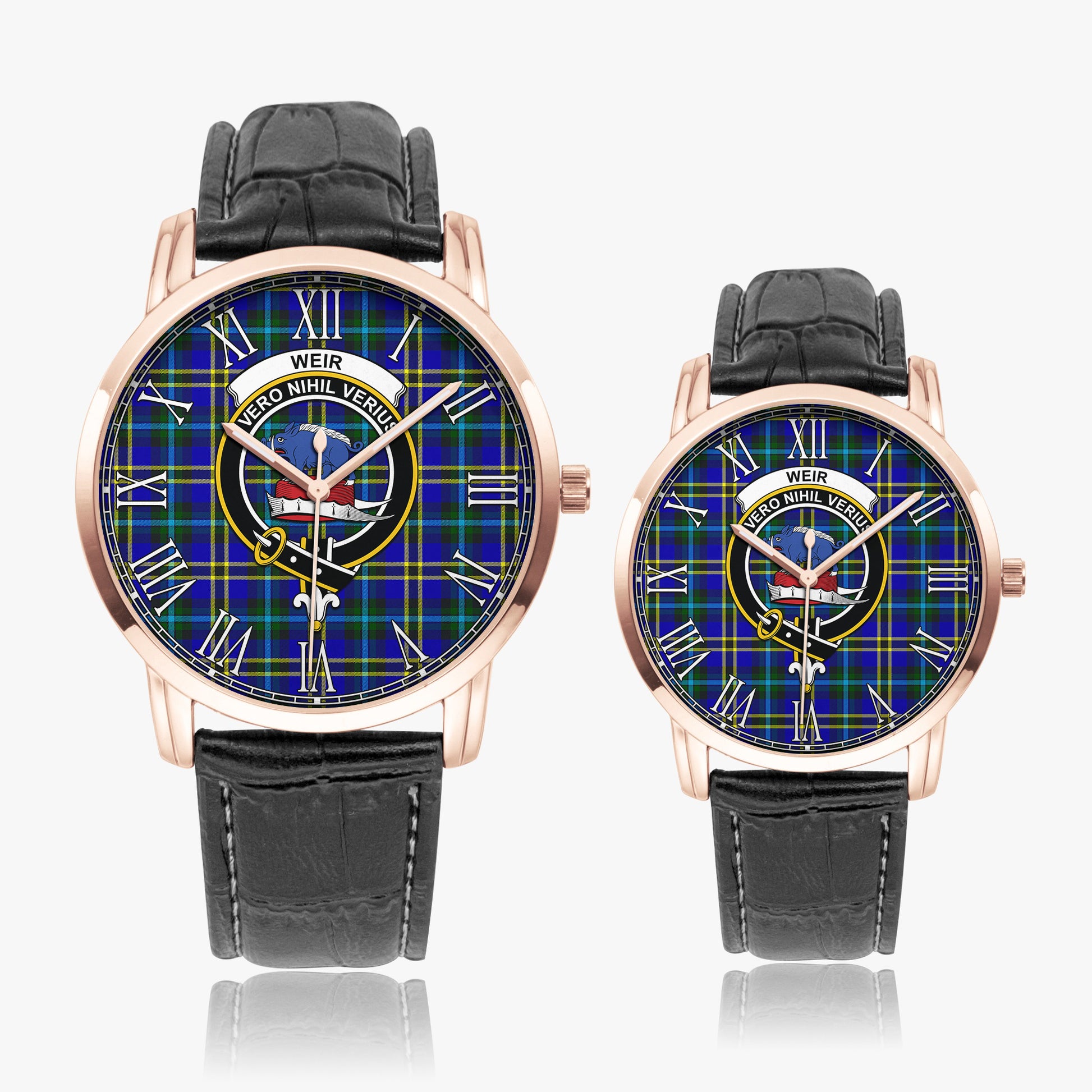 Weir Modern Tartan Family Crest Leather Strap Quartz Watch - Tartanvibesclothing