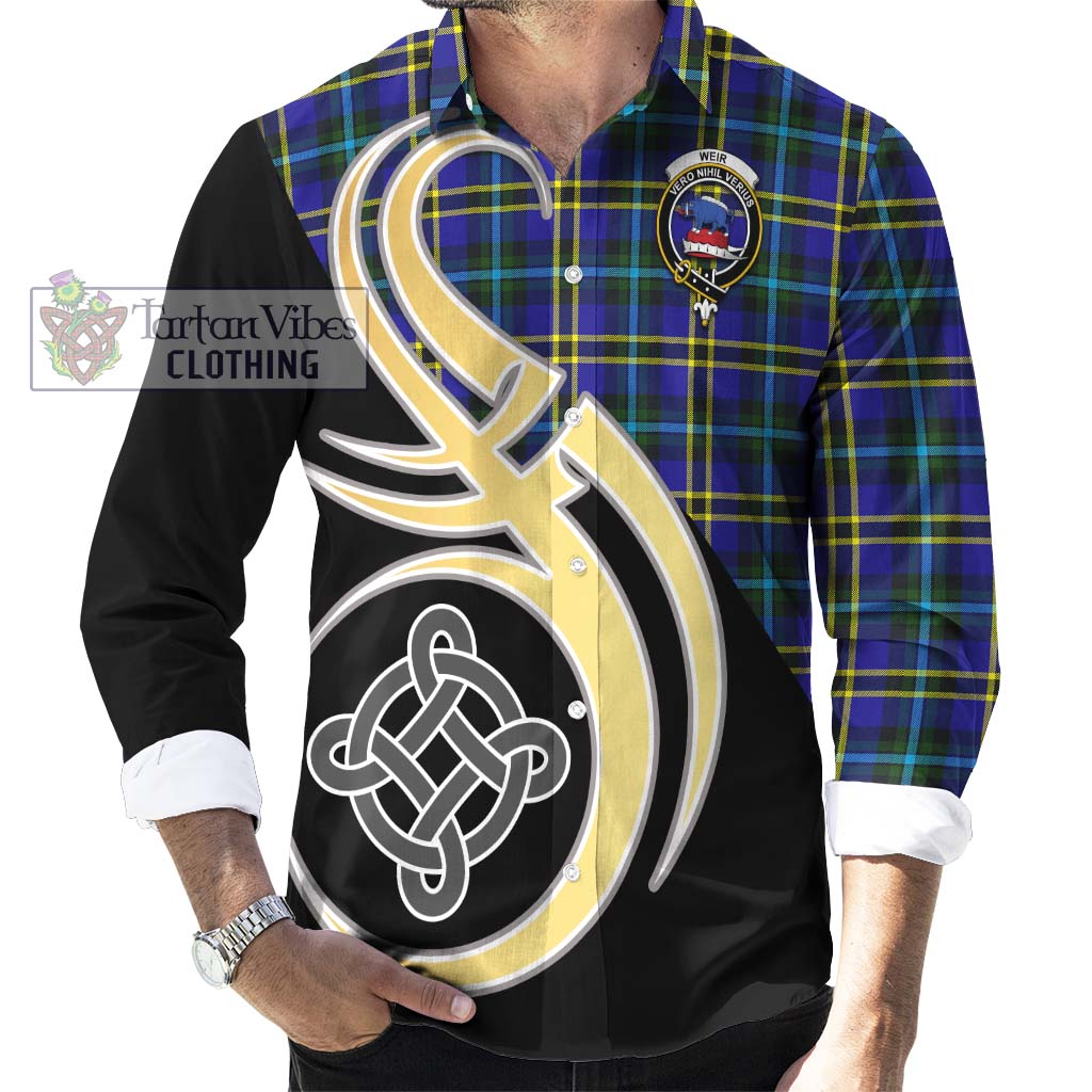 Weir Modern Tartan Long Sleeve Button Shirt with Family Crest and Celtic Symbol Style - Tartan Vibes Clothing