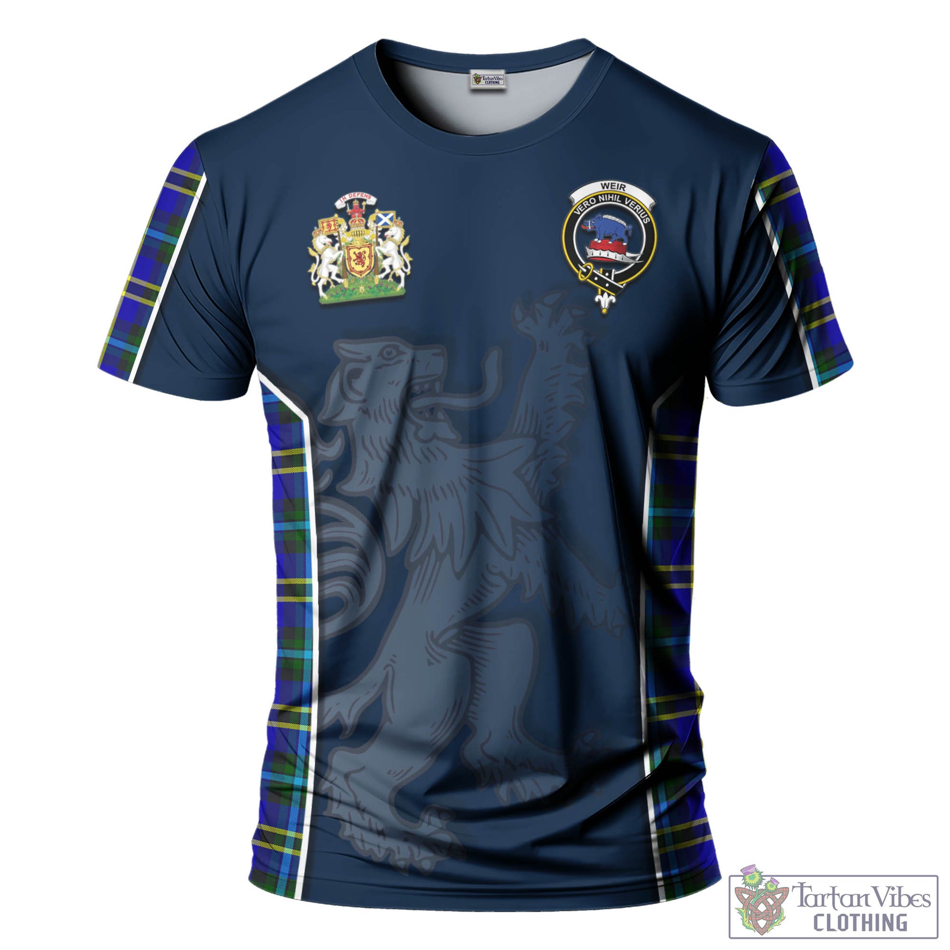 Tartan Vibes Clothing Weir Modern Tartan T-Shirt with Family Crest and Lion Rampant Vibes Sport Style