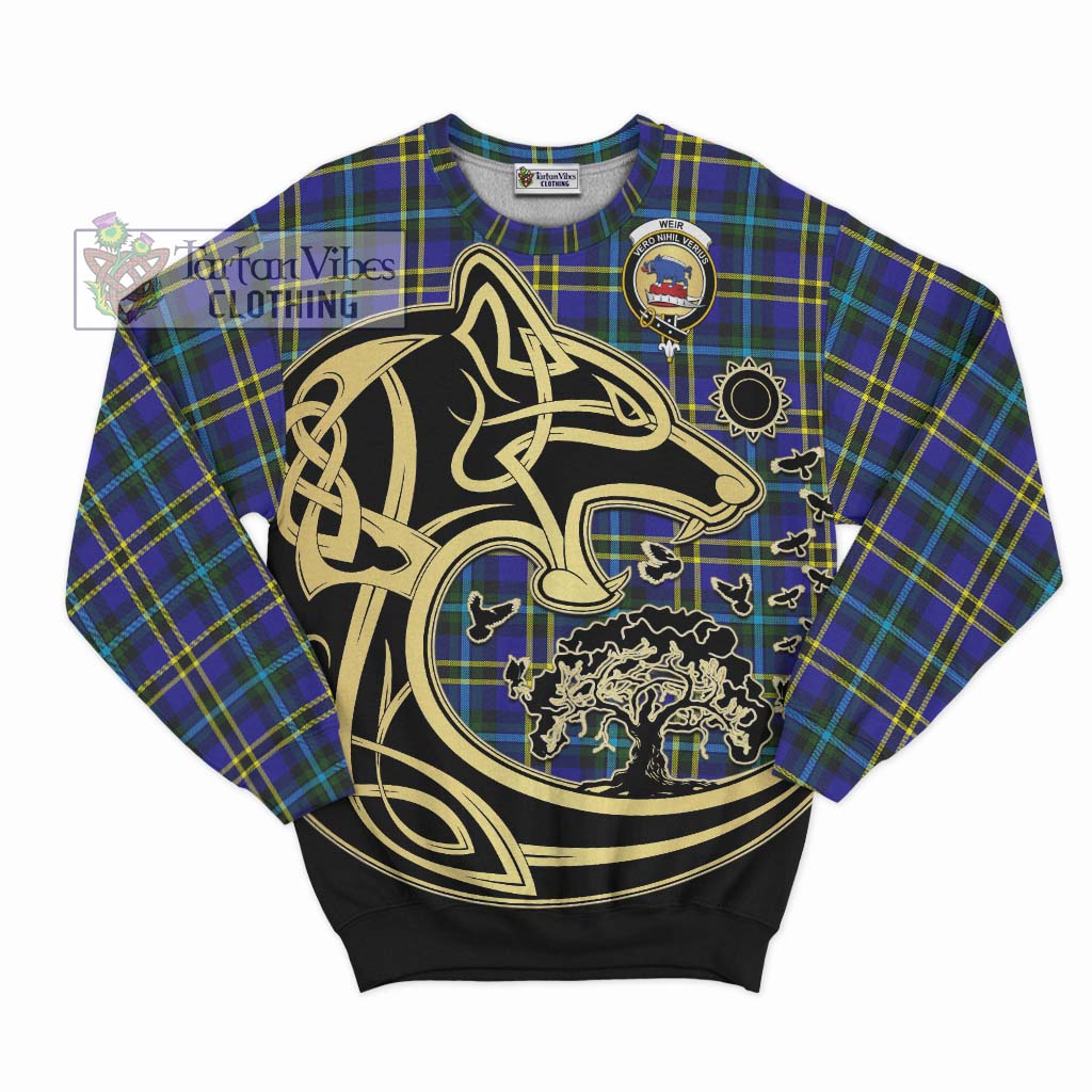 Tartan Vibes Clothing Weir Modern Tartan Sweatshirt with Family Crest Celtic Wolf Style