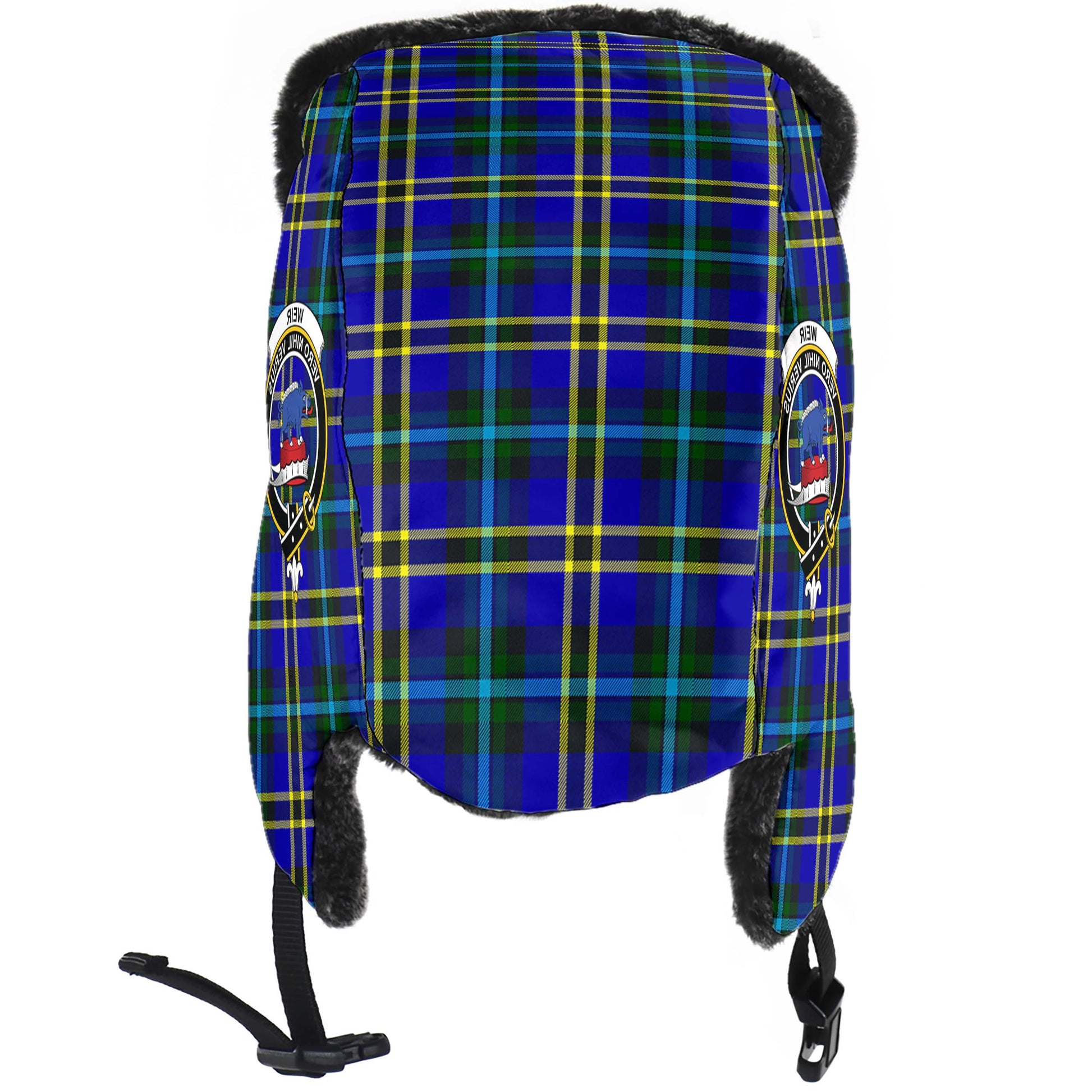 Weir Modern Tartan Winter Trapper Hat with Family Crest - Tartanvibesclothing