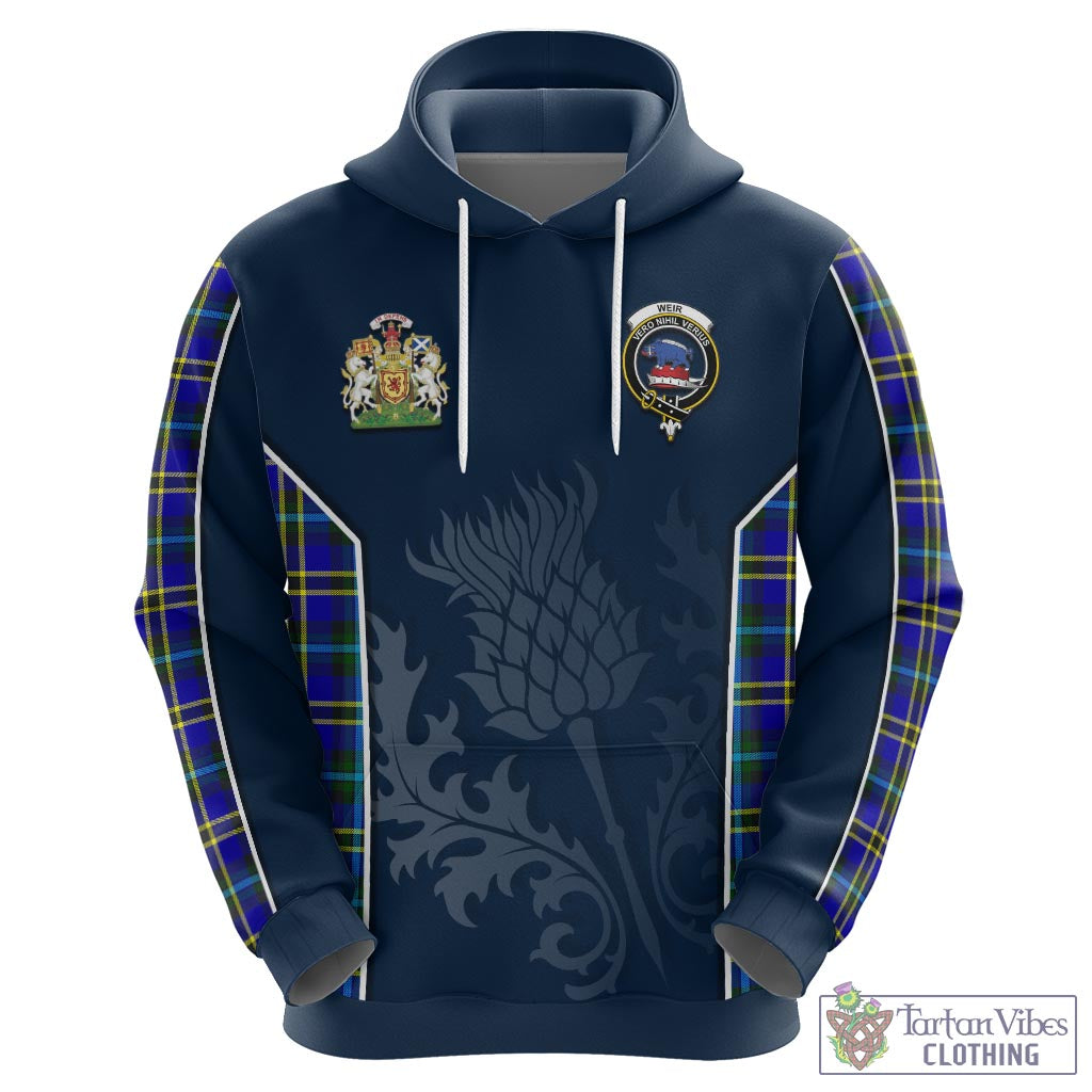 Tartan Vibes Clothing Weir Modern Tartan Hoodie with Family Crest and Scottish Thistle Vibes Sport Style