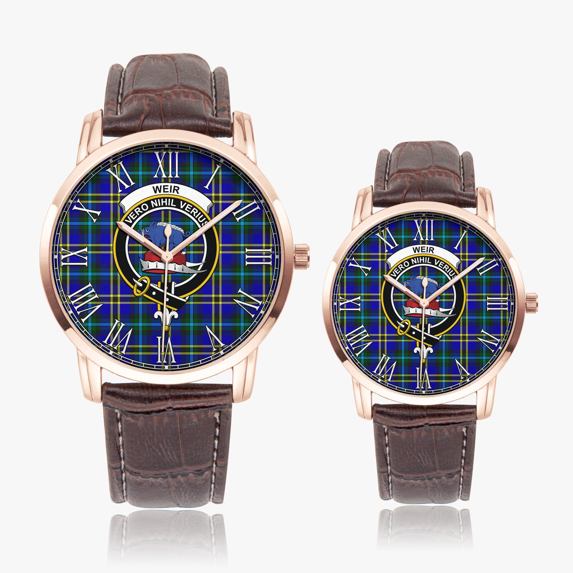 Weir Modern Tartan Family Crest Leather Strap Quartz Watch - Tartanvibesclothing