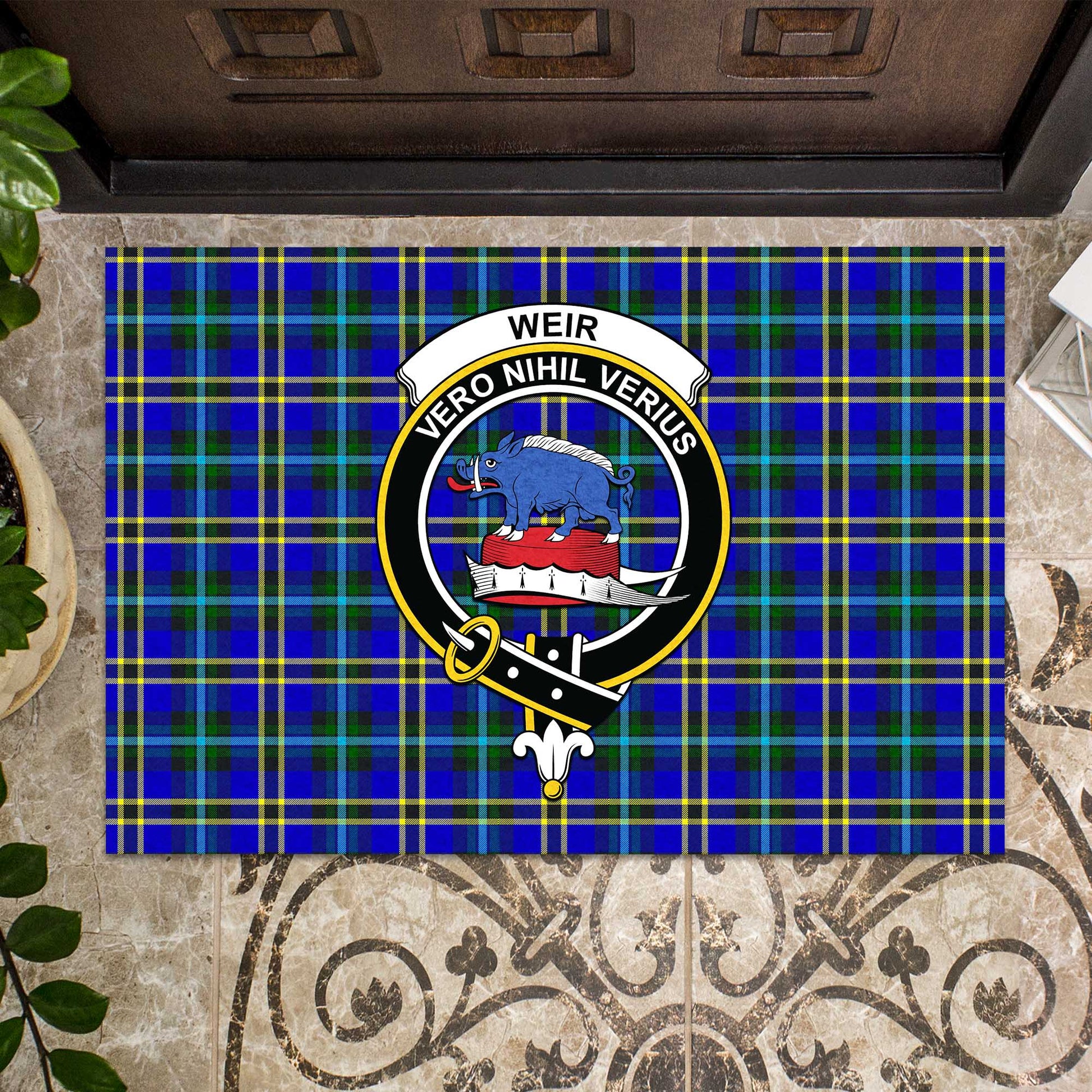 Weir Modern Tartan Door Mat with Family Crest - Tartanvibesclothing Shop