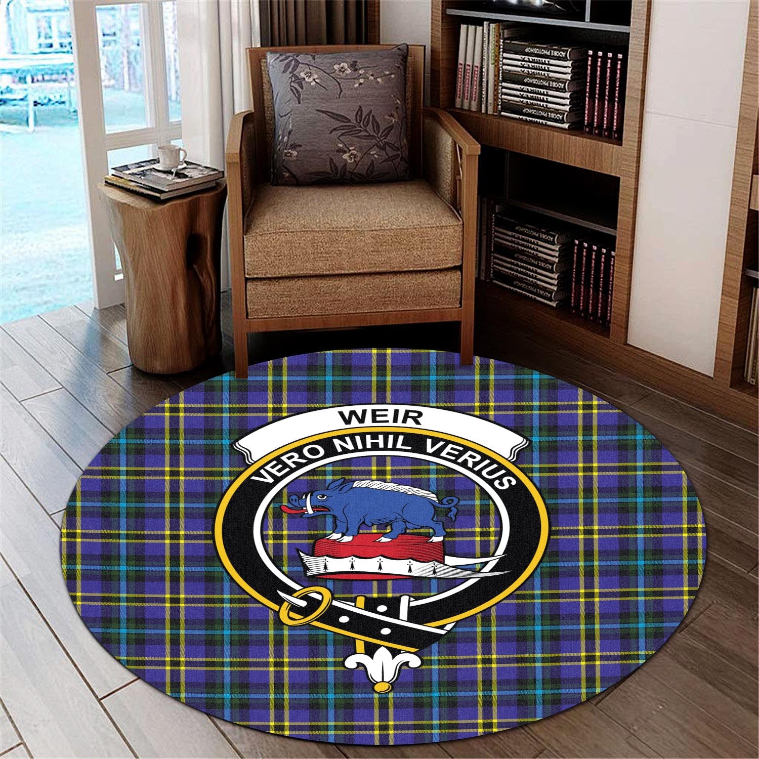 weir-modern-tartan-round-rug-with-family-crest