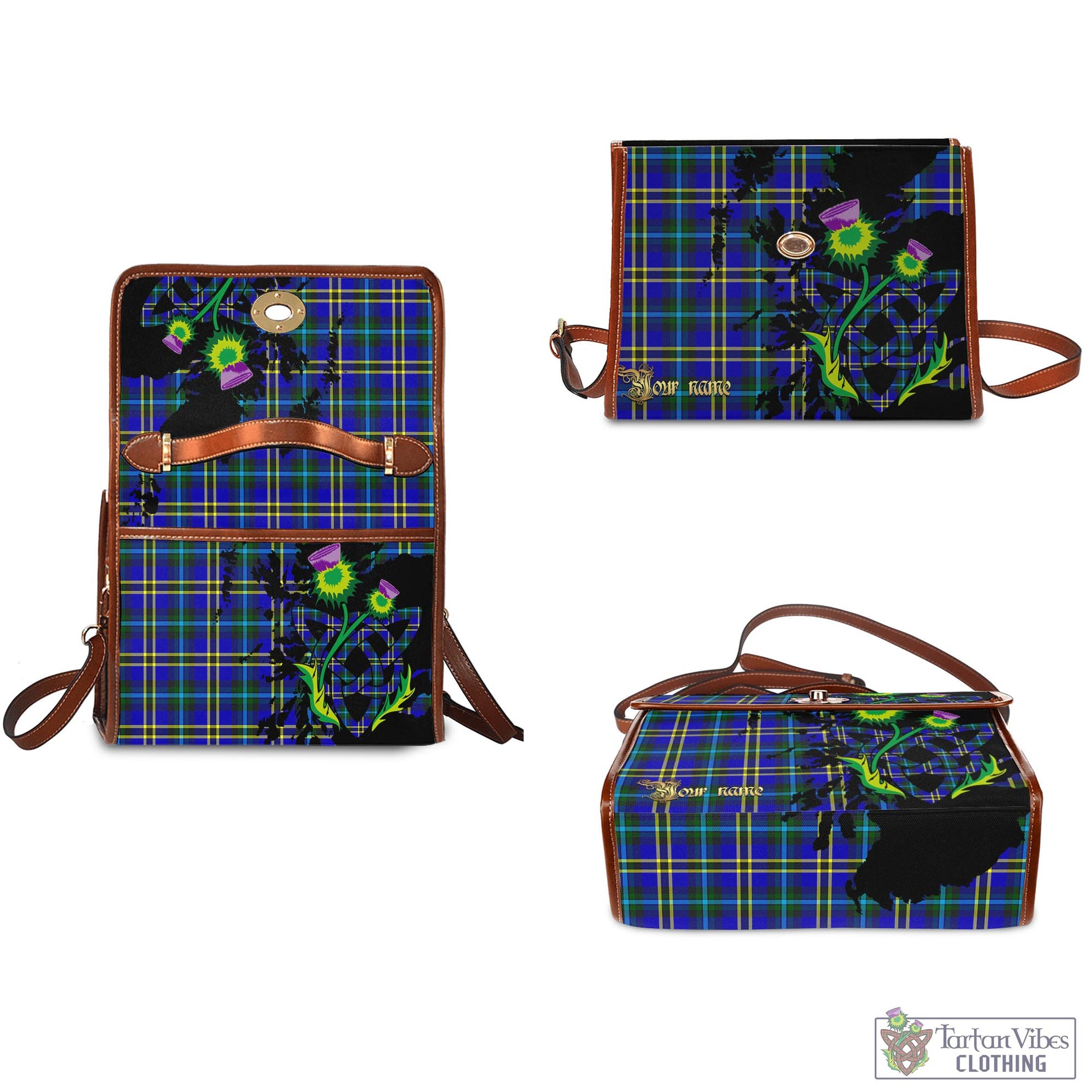 Tartan Vibes Clothing Weir Modern Tartan Waterproof Canvas Bag with Scotland Map and Thistle Celtic Accents