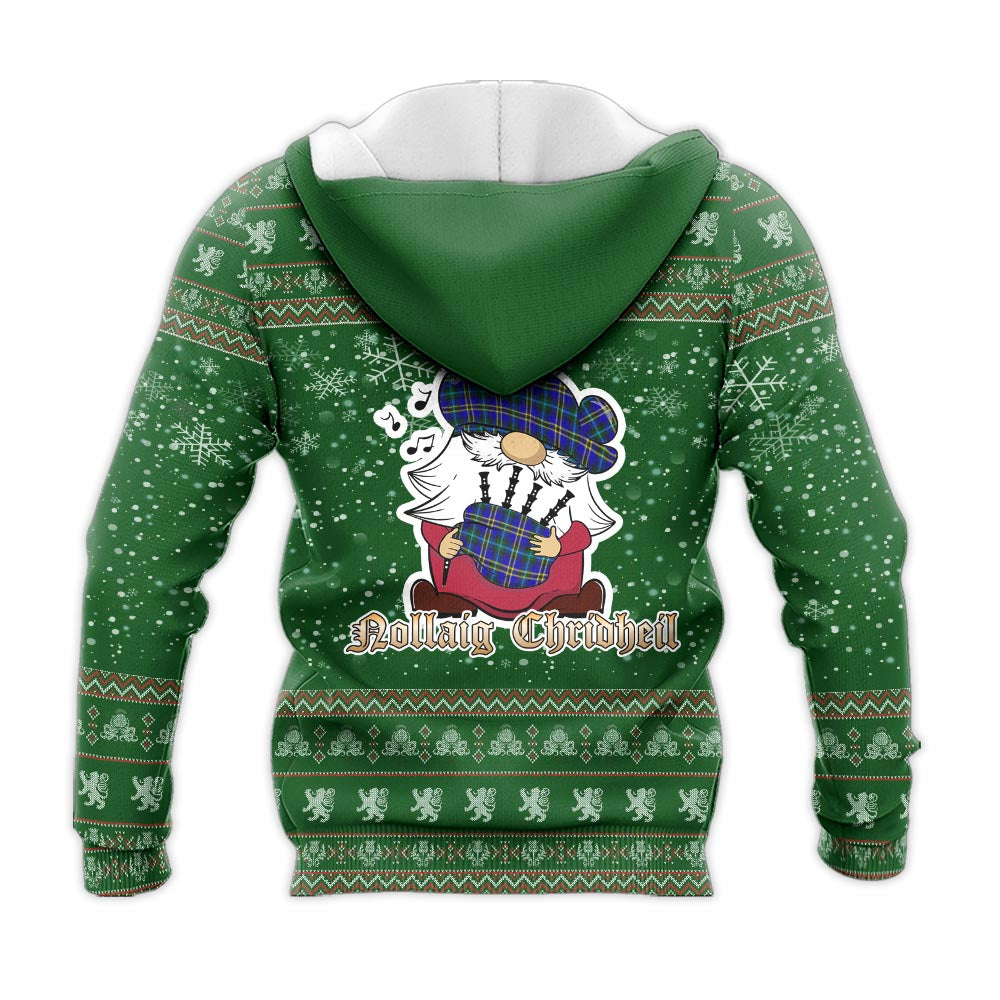 Weir Modern Clan Christmas Knitted Hoodie with Funny Gnome Playing Bagpipes - Tartanvibesclothing