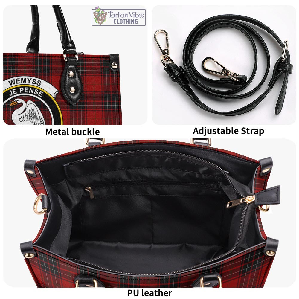 Tartan Vibes Clothing Wemyss Tartan Luxury Leather Handbags with Family Crest