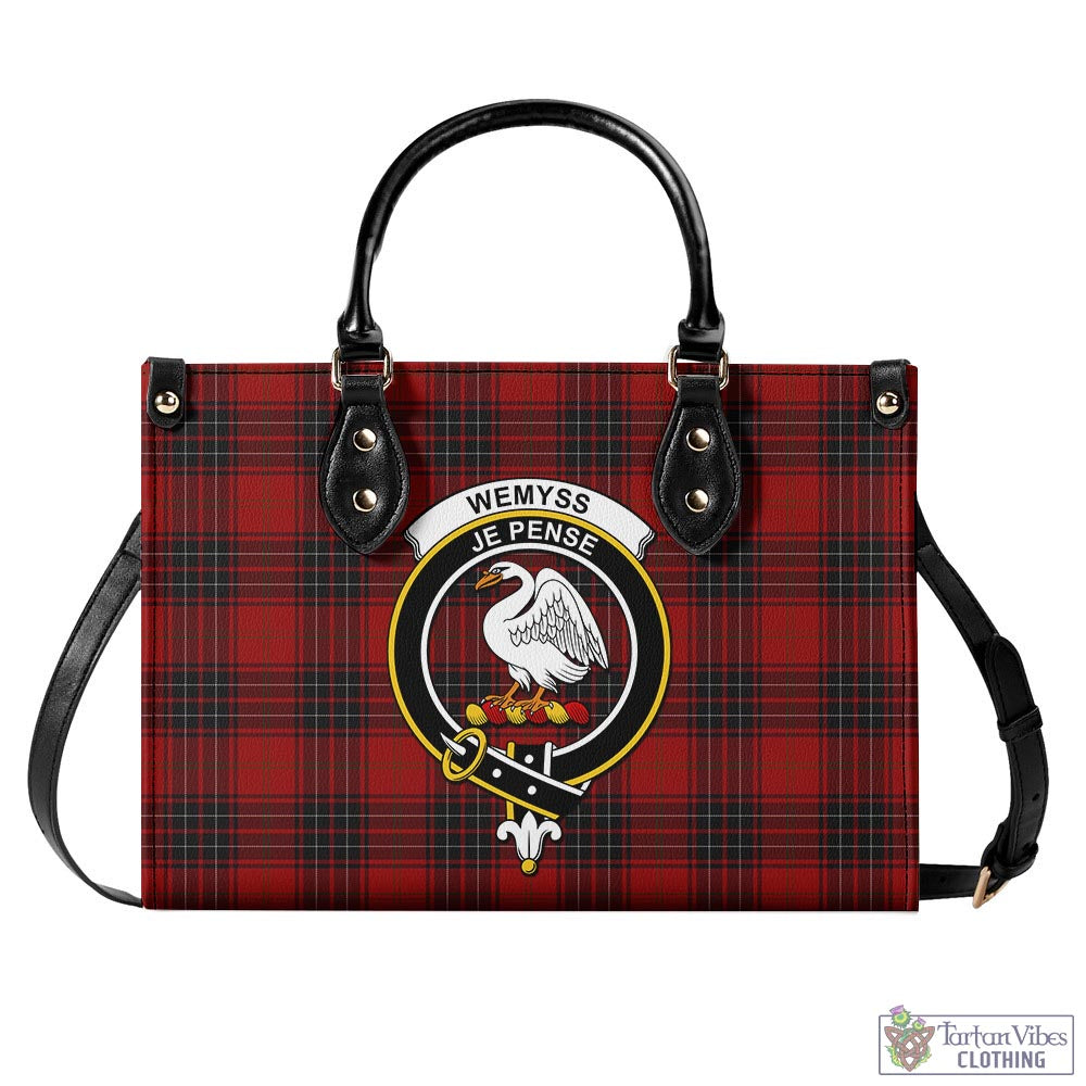 Tartan Vibes Clothing Wemyss Tartan Luxury Leather Handbags with Family Crest