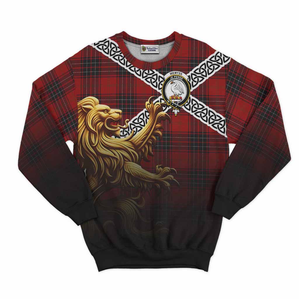 Wemyss Crest Tartan Sweatshirt with Golden Lion Emblem Celtic Style Unisex - Tartan Vibes Clothing