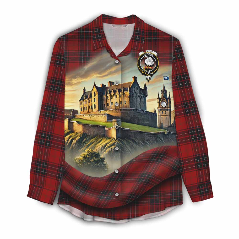Wemyss Tartan Family Crest Women's Casual Shirt with Scottish Ancient Castle Style Female - Tartan Vibes Clothing