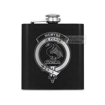 Wemyss Crest Hip Flask Set 7oz Black Stainless Steel with A Gift Box One Size 7oz - 2D-tartanvibesclothing