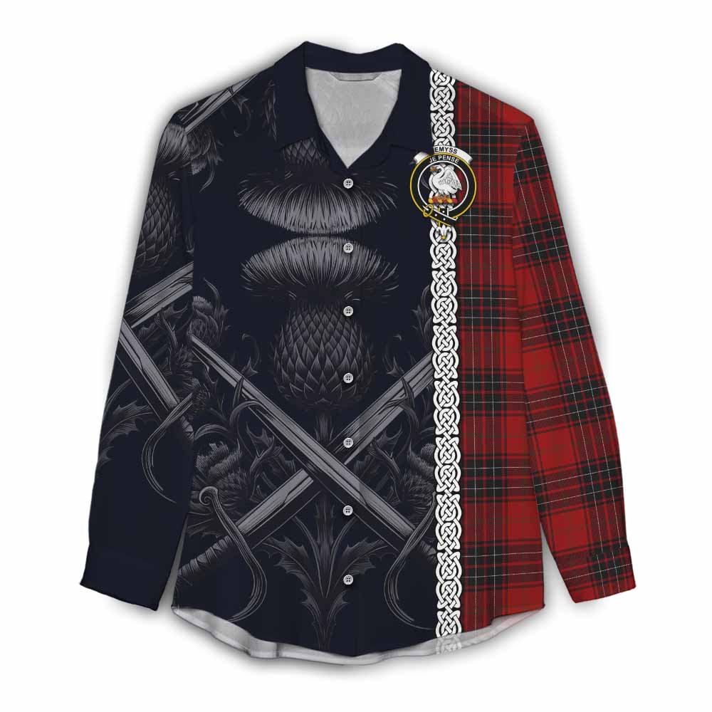 Tartan Vibes Clothing Wemyss Tartan Women's Casual Shirt with Family Crest Cross Sword Thistle Celtic Vibes