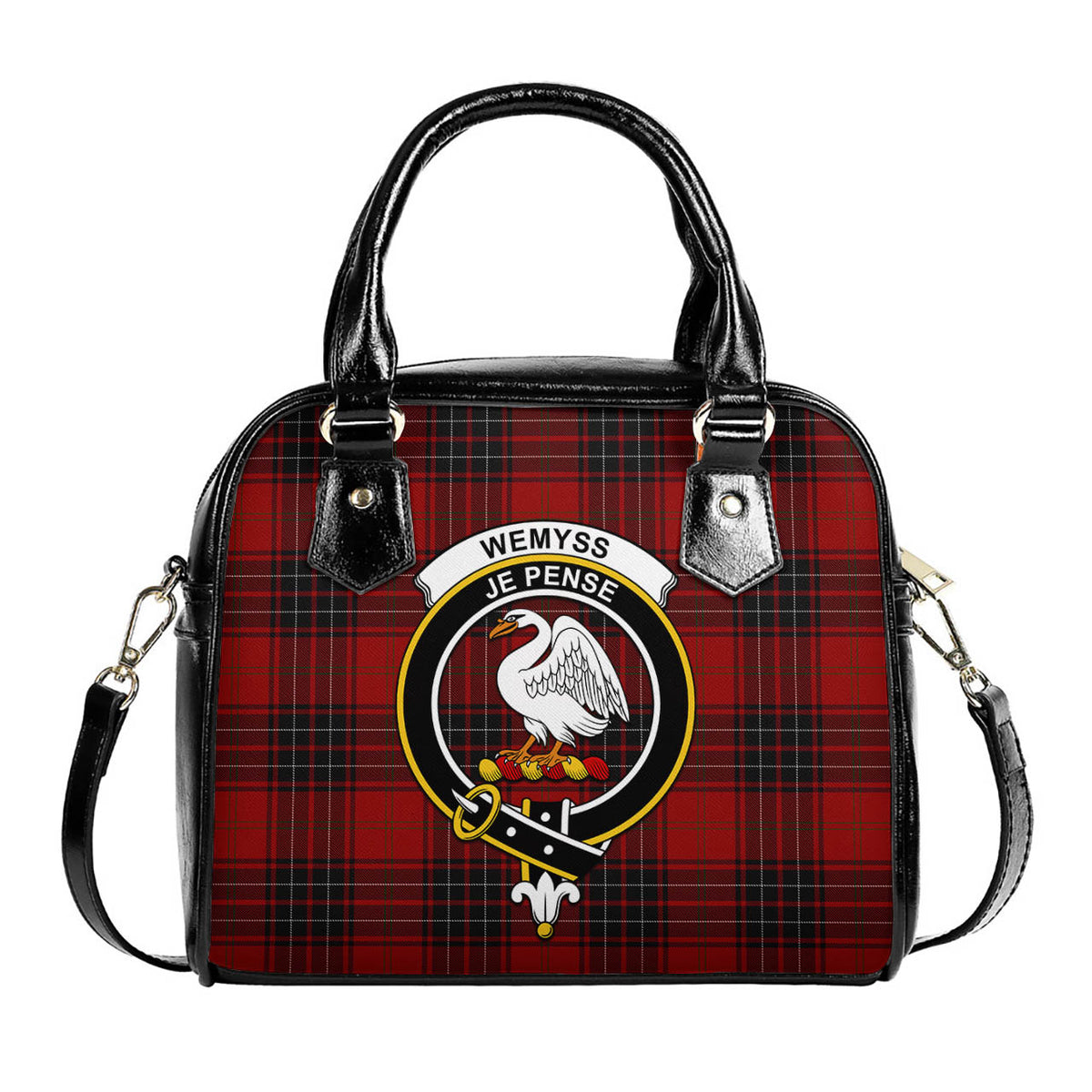 Wemyss Tartan Shoulder Handbags with Family Crest One Size 9*21*24 cm (3.54*8.27*9.45 inches) - Tartan Vibes Clothing
