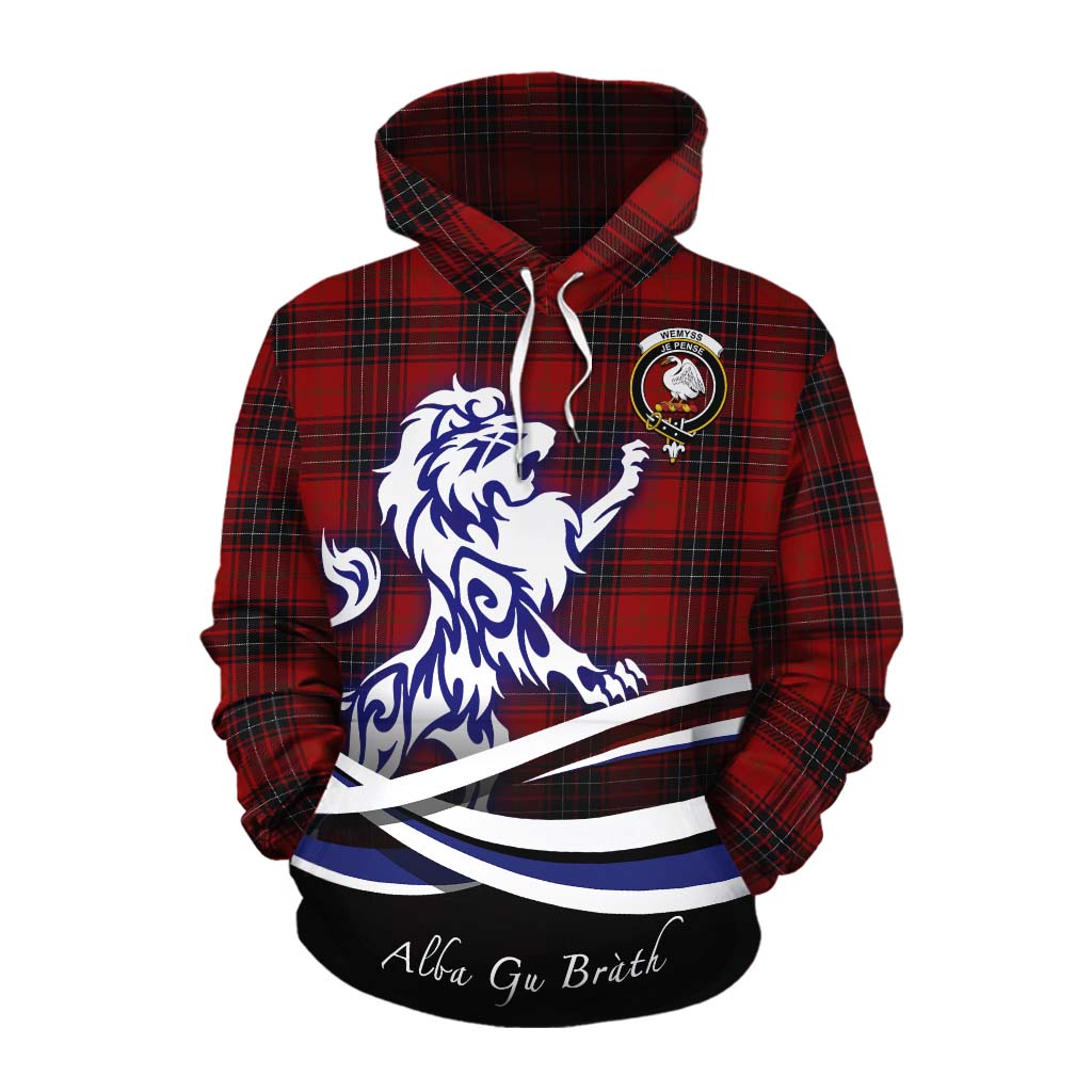 Tartan Vibes Clothing Wemyss Tartan Cotton Hoodie with Alba Gu Brath Regal Lion Emblem