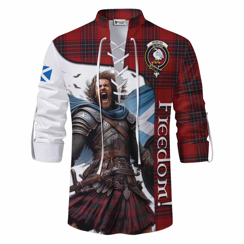 Tartan Vibes Clothing Wemyss Crest Tartan Ghillie Kilt Shirt Inspired by the Freedom of Scottish Warrior