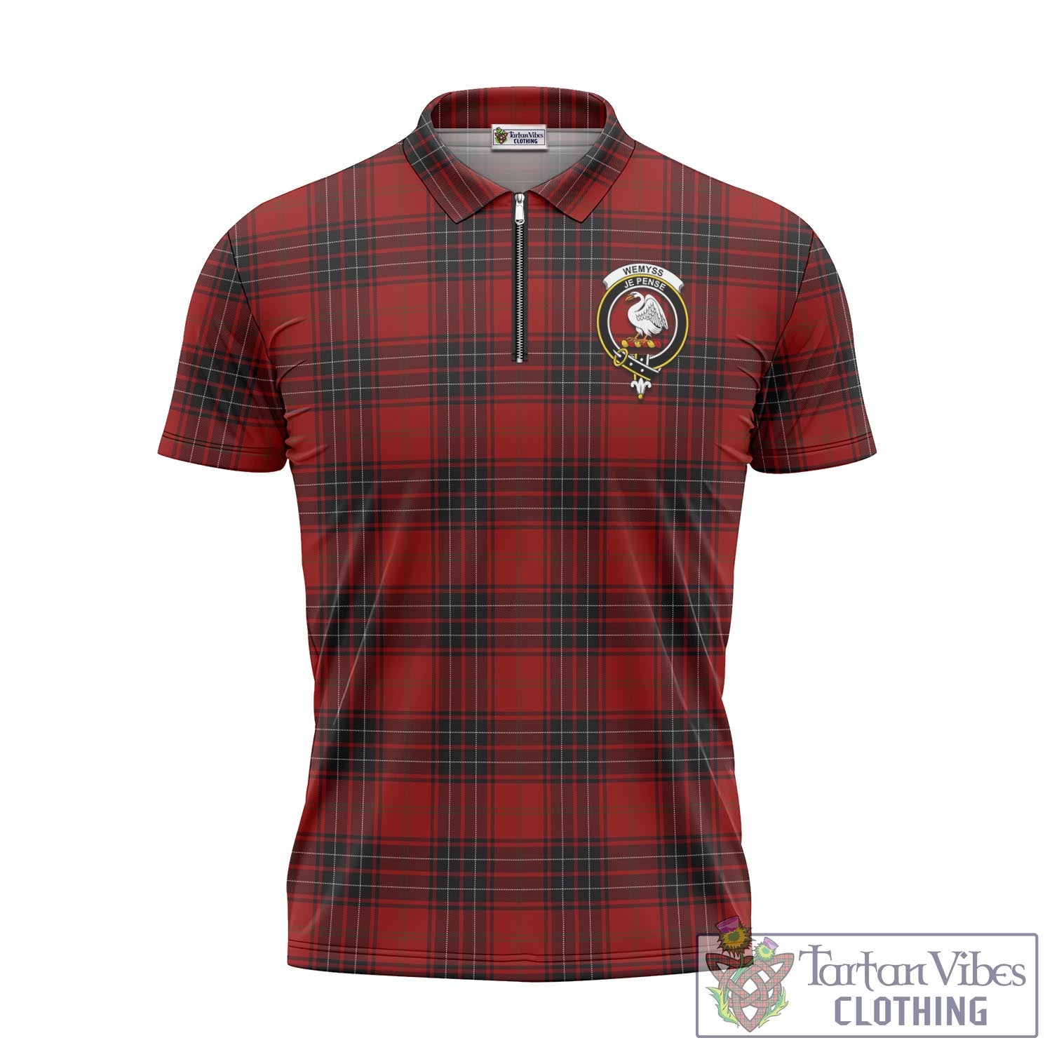 Tartan Vibes Clothing Wemyss Tartan Zipper Polo Shirt with Family Crest