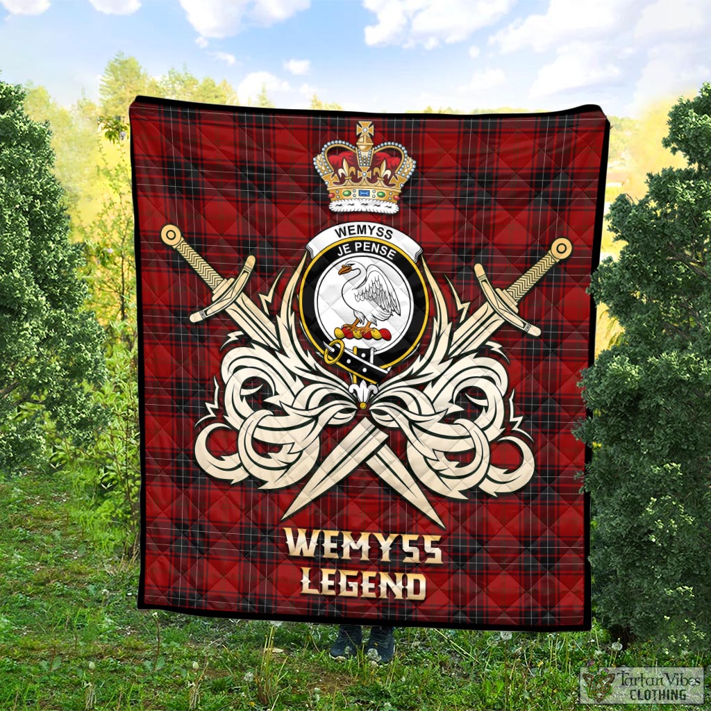 Tartan Vibes Clothing Wemyss Tartan Quilt with Clan Crest and the Golden Sword of Courageous Legacy