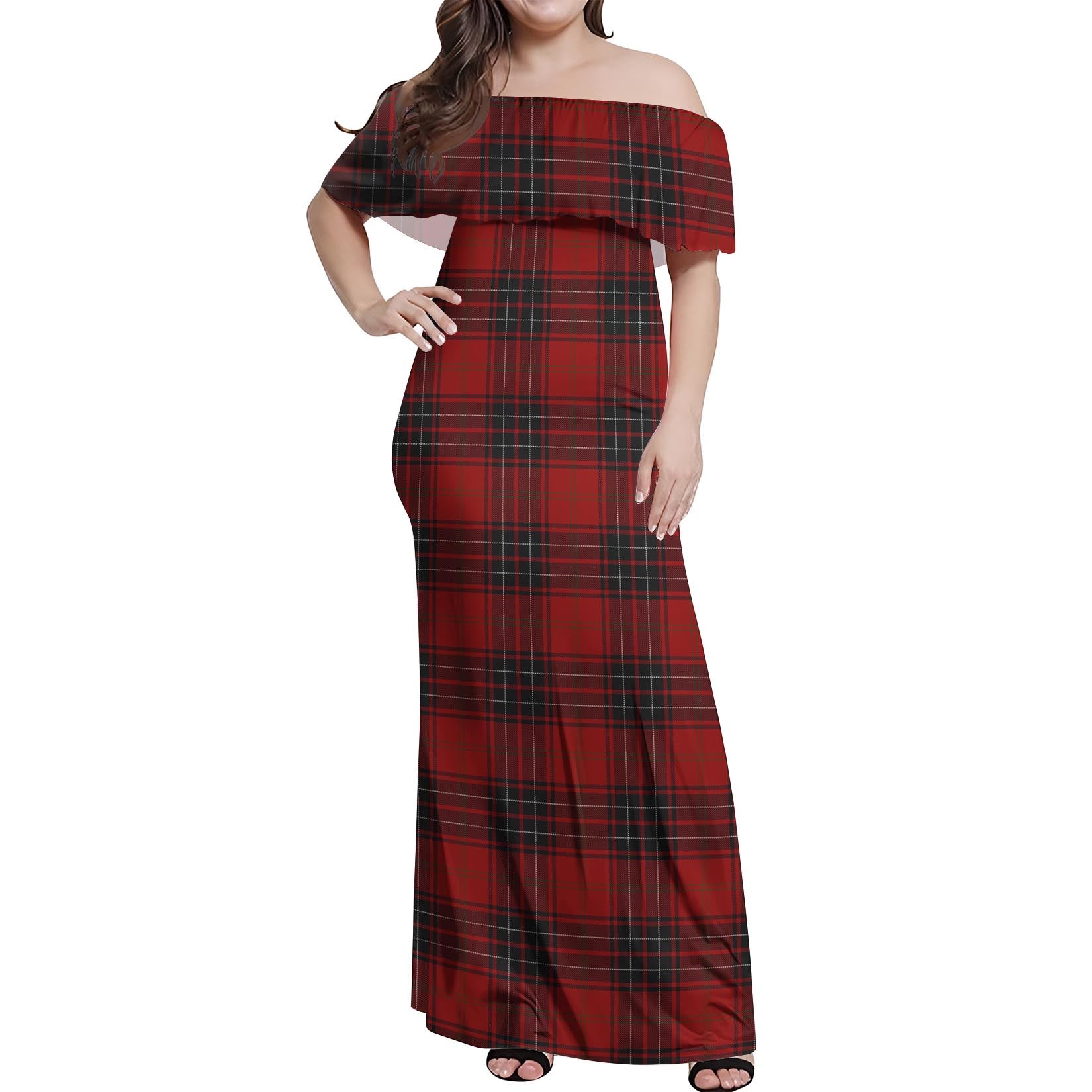 Wemyss Tartan Off Shoulder Long Dress Women's Dress - Tartanvibesclothing