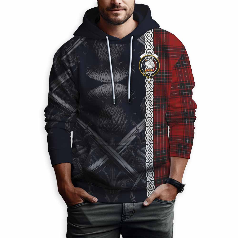 Tartan Vibes Clothing Wemyss Tartan Hoodie with Family Crest Cross Sword Thistle Celtic Vibes